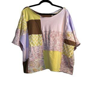 The Luella Boxy Upcycled Patchwork Shirt Pink Purple Brown Extra Large